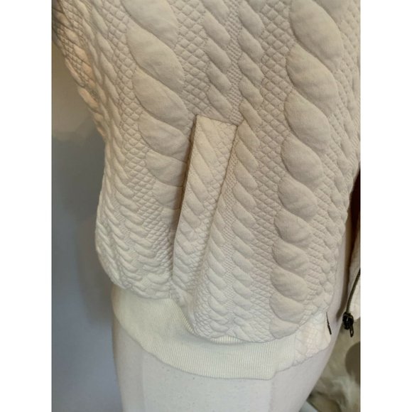Cropped Ivory Cable knit sweater Jacket Sz S Preppy academia zip front Old Money - Picture 5 of 10